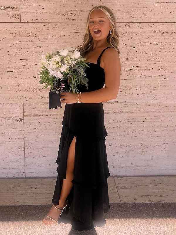 Orange A Line Cantaloupe Corset Tiered Long Prom Party Dresss