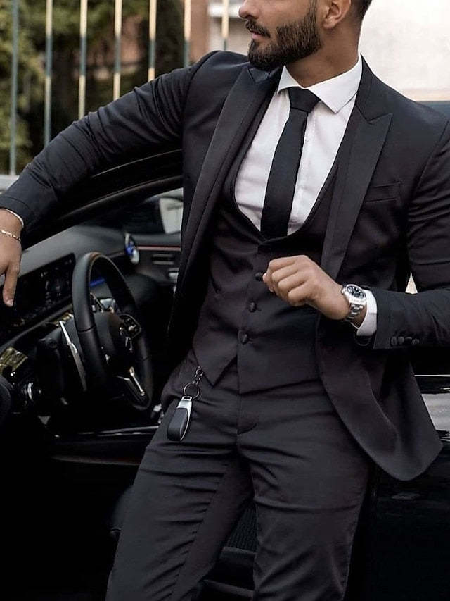 Single-Breasted Two-Button Tailored Fit 3-Piece Wedding Suit For Men