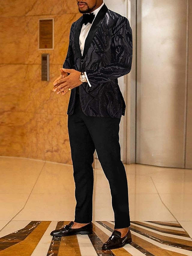 Single-Button Sequin Tuxedo Suit For Men's Parties 2-Piece Set