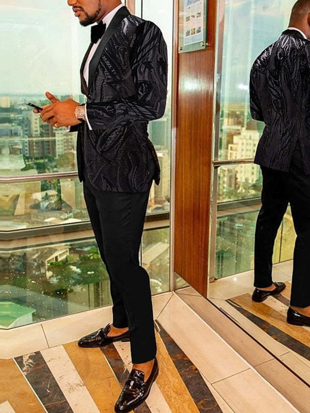 Single-Button Sequin Tuxedo Suit For Men's Parties 2-Piece Set