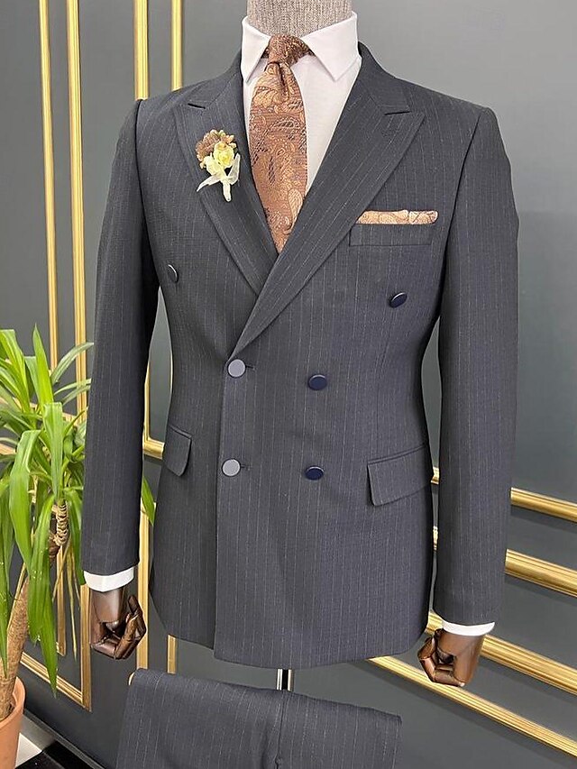 Double-Breasted Six-Button Wedding Suit For Men Standard Fit 2-Piece Set
