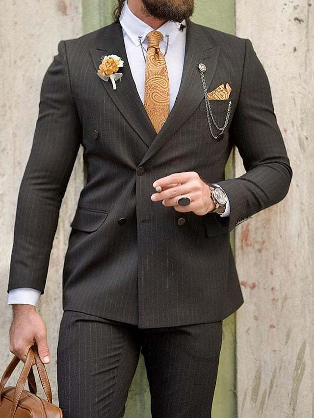 Double-Breasted Six-Button Wedding Suit For Men Standard Fit 2-Piece Set