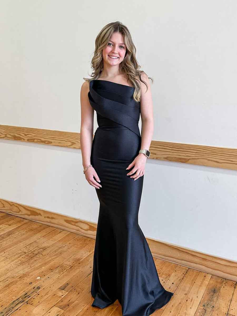 Black Strapless Mermaid Prom Dress with Sculptural Folded Bodice