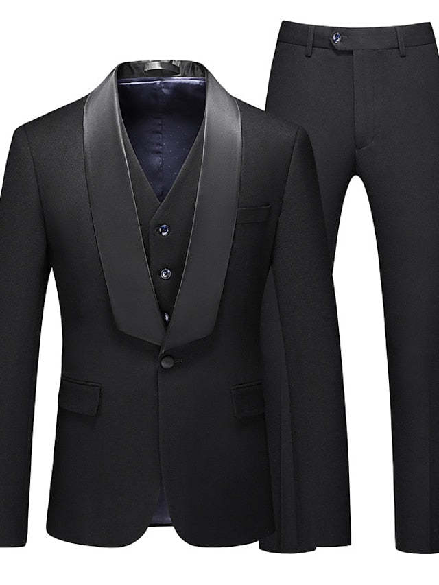 Single-Button Tailored Fit Three-Piece Wedding Suit For Men