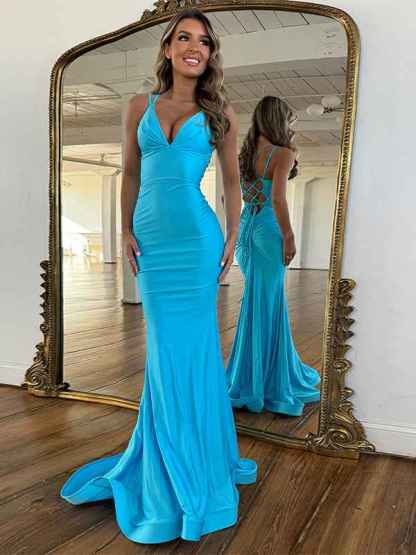Dark Green Mermaid Spaghetti Straps Cutout Long Prom Dress with Slit