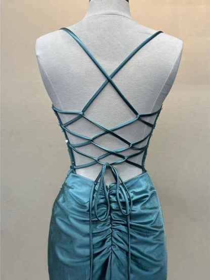 Yellow Mermaid Scoop Neck Satin Long Prom Dress with Slit