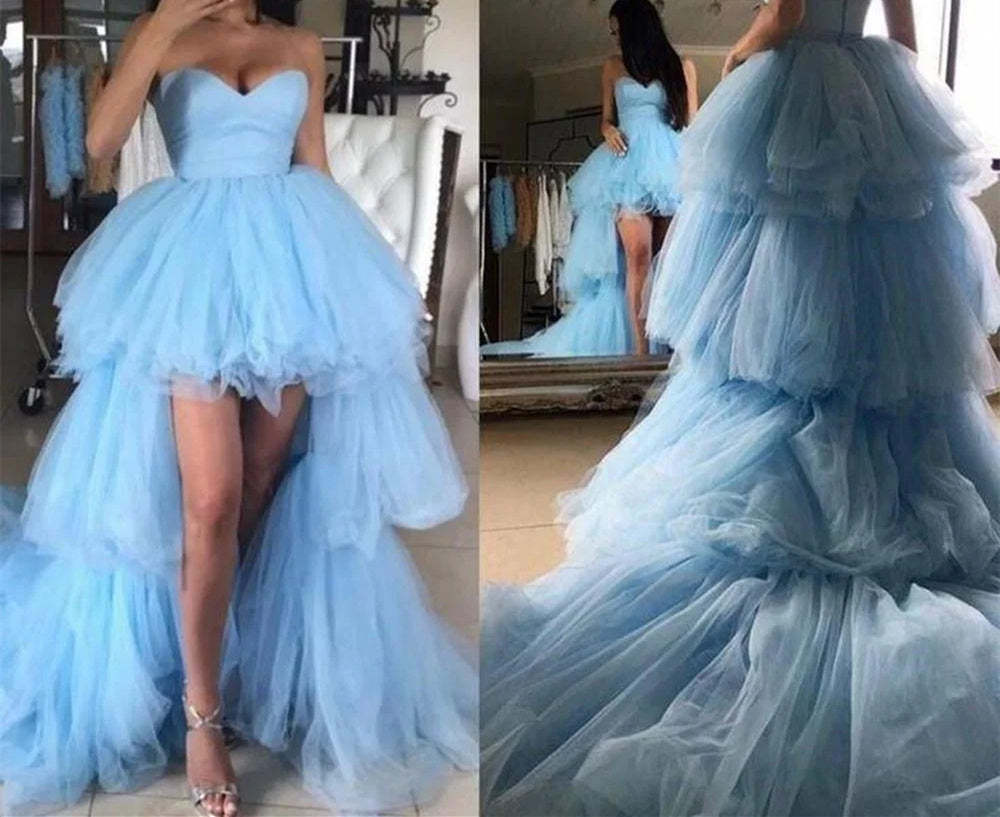 Strapless Sweetheart A-Line Princess Prom Dress with White Ruffles Floor-length