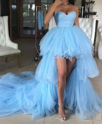 Strapless Sweetheart A-Line Princess Prom Dress with White Ruffles Floor-length