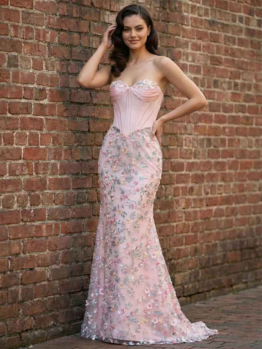 Blush Pink Prom Dress with Enchanted Floral 3D Applique| Corset