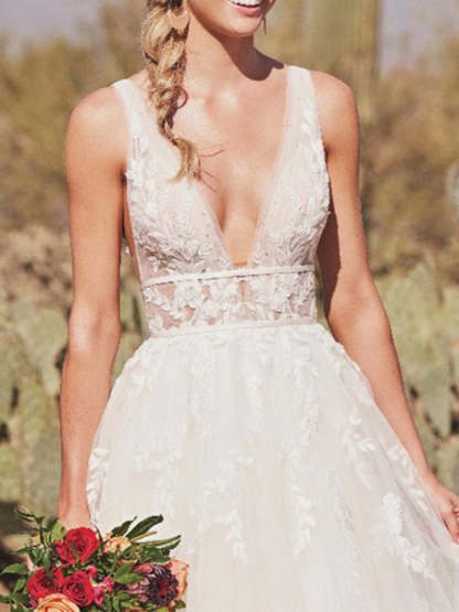 Floor-length V-Neck Princess A-Line Wedding Dress