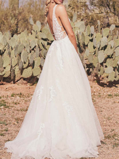 Floor-length V-Neck Princess A-Line Wedding Dress