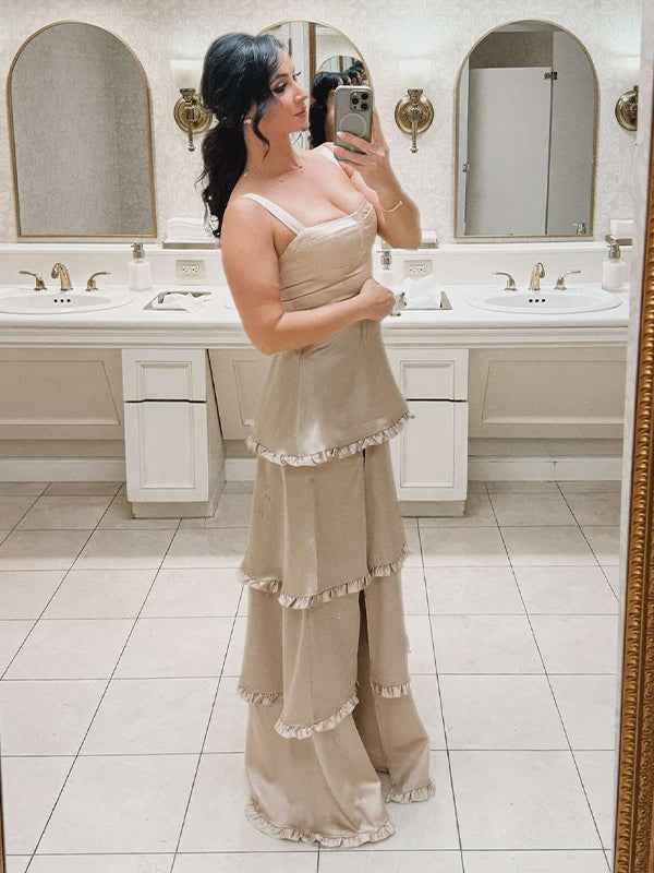 Orange A Line Cantaloupe Corset Tiered Long Prom Party Dresss