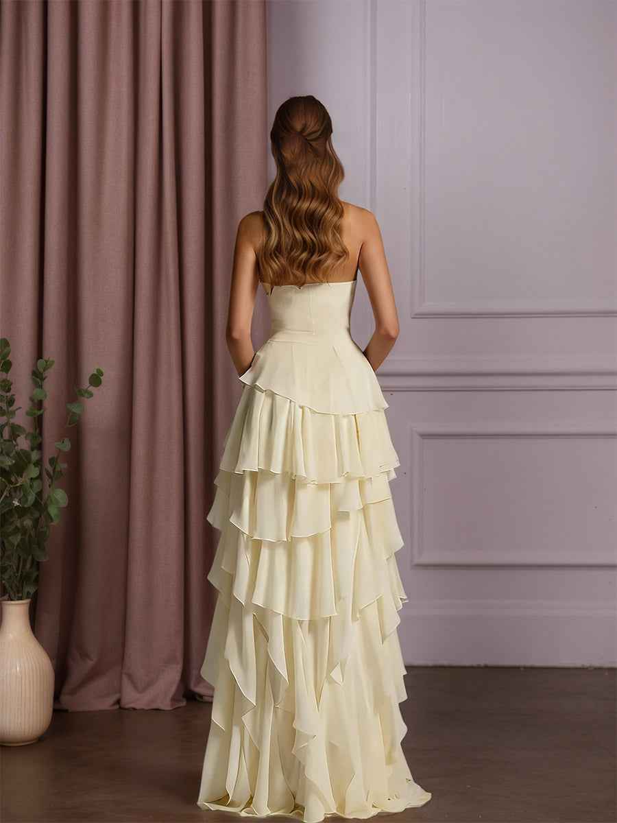 Charming Strapless Sleeveless Ruffles Long Prom Dress
