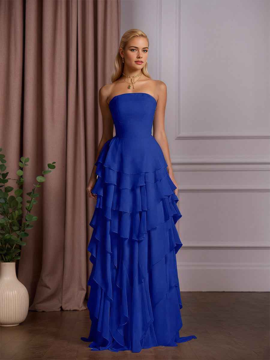 Charming Strapless Sleeveless Ruffles Long Prom Dress