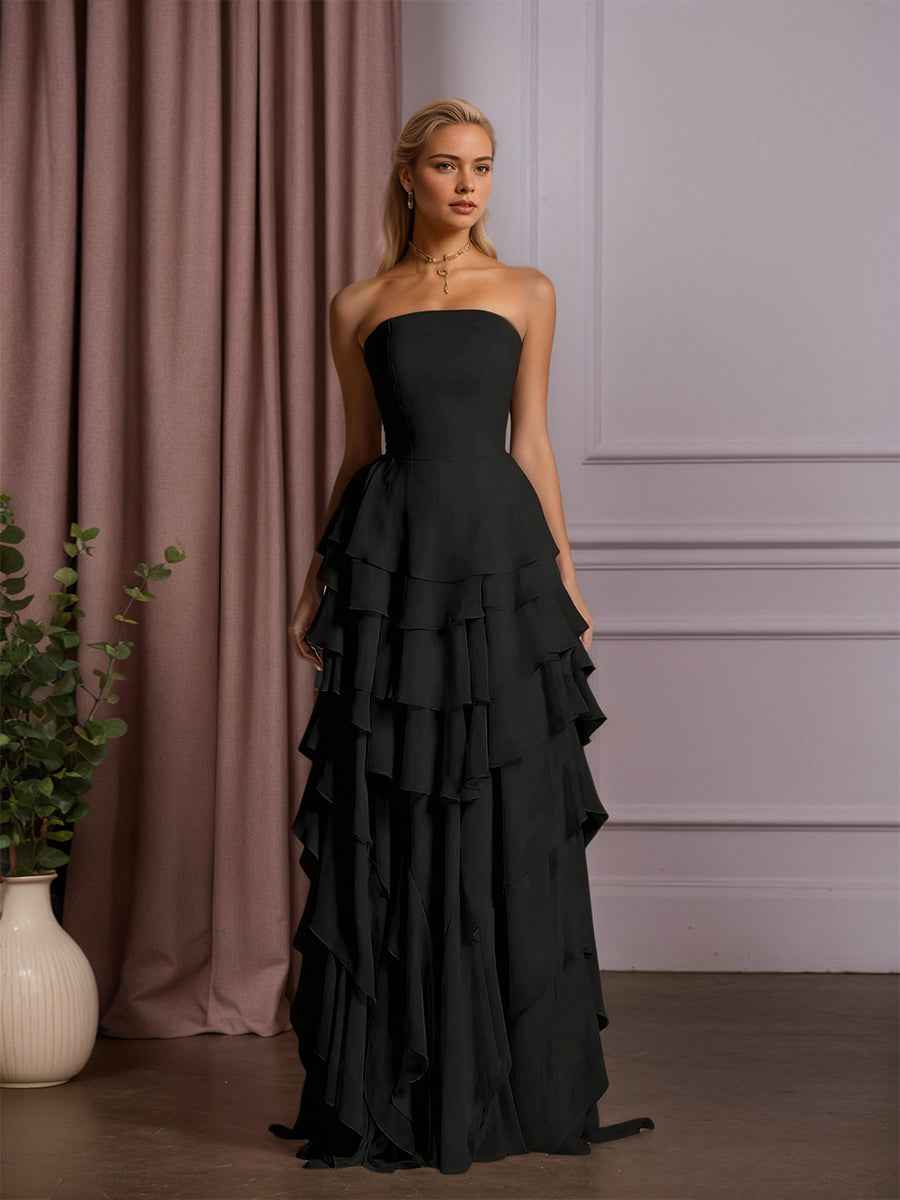 Charming Strapless Sleeveless Ruffles Long Prom Dress
