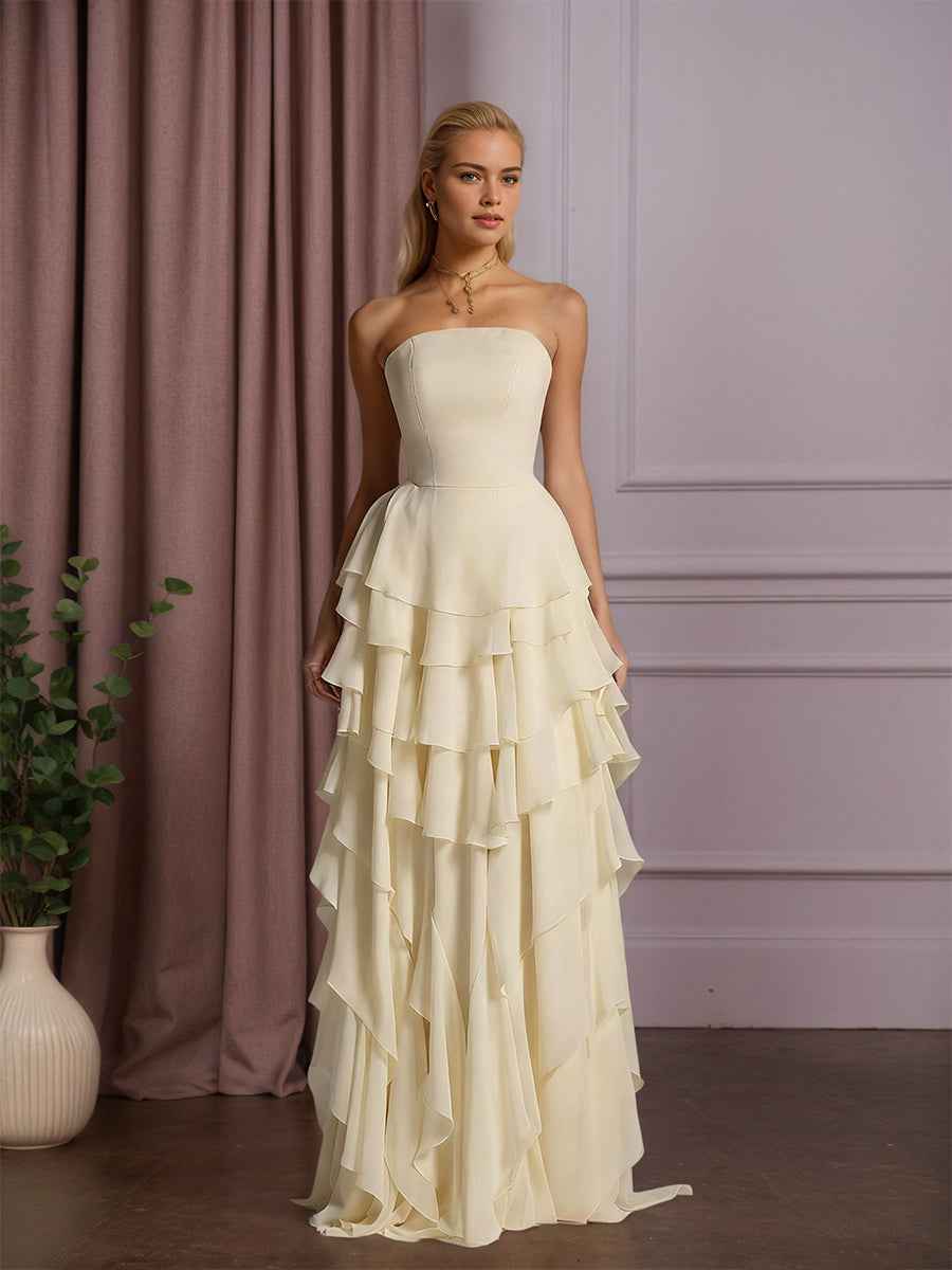Charming Strapless Sleeveless Ruffles Long Prom Dress