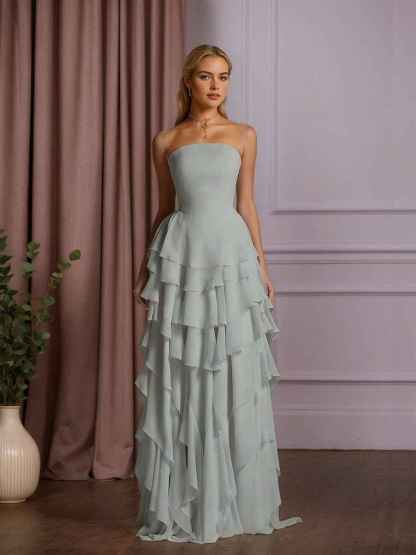 Charming Strapless Sleeveless Ruffles Long Prom Dress