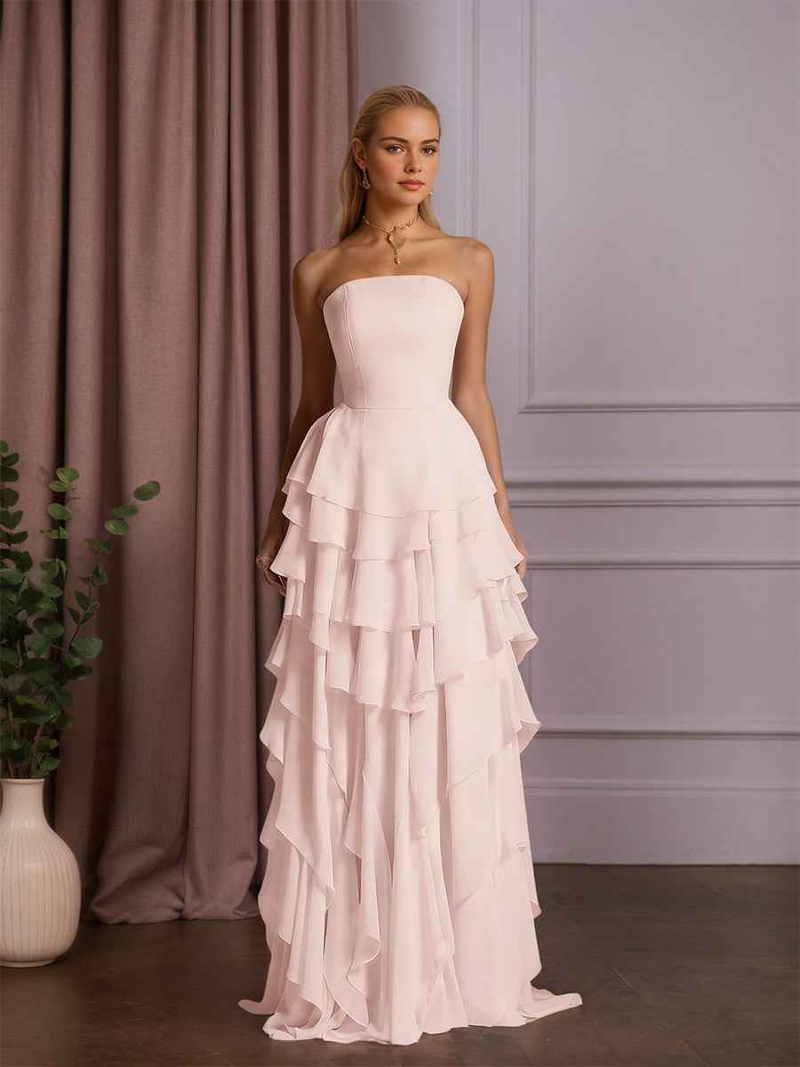 Charming Strapless Sleeveless Ruffles Long Prom Dress