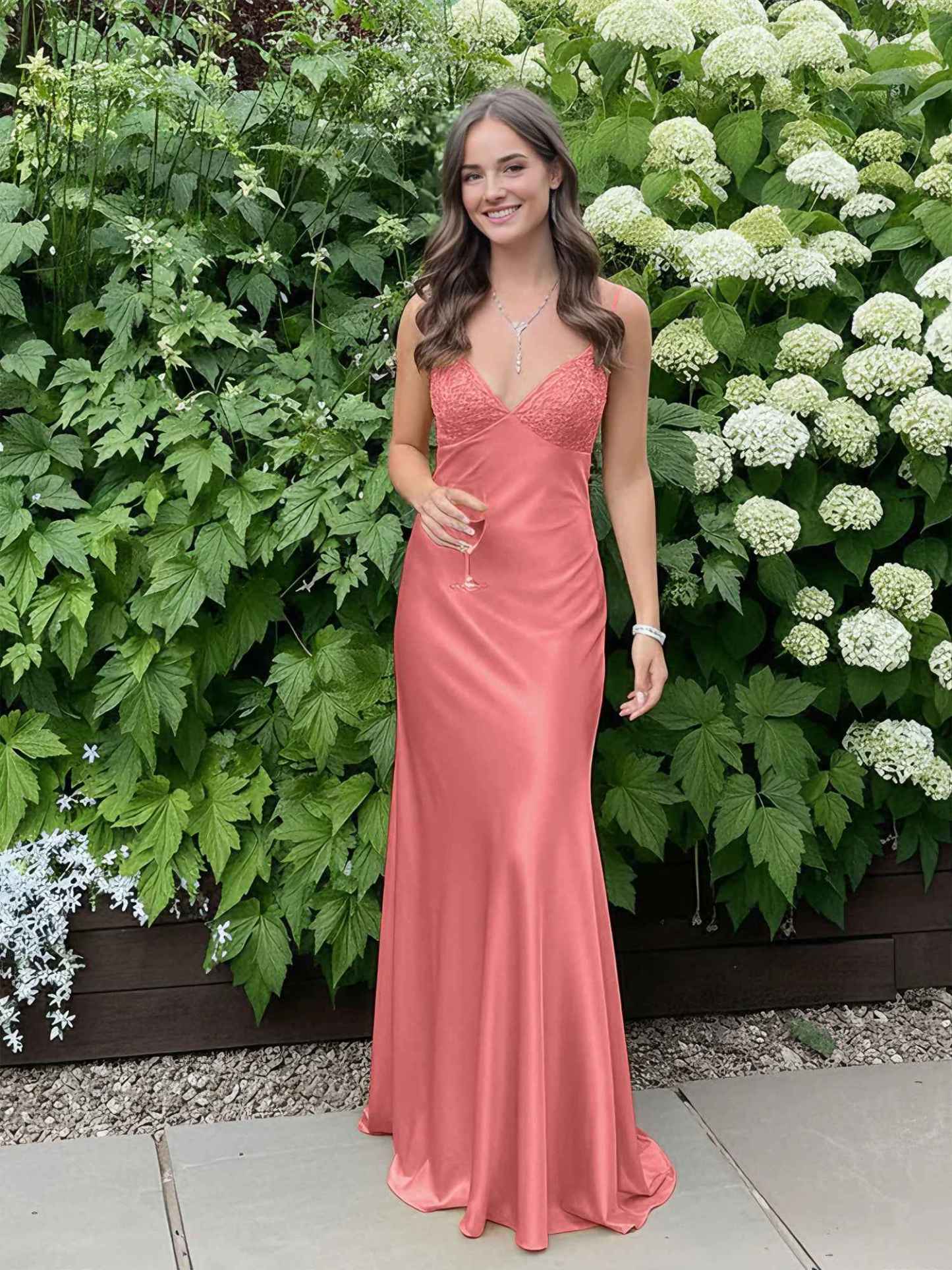 Blue A Line V-neck Beaded Back Tie Long Prom Dress