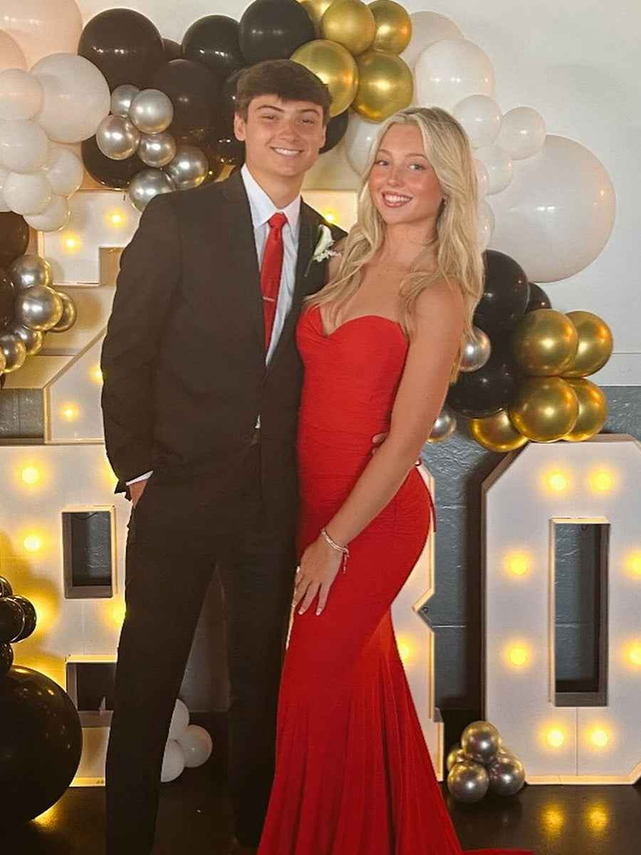 Cowl Neck Red Lace-up Back Mermaid Long Prom Dress