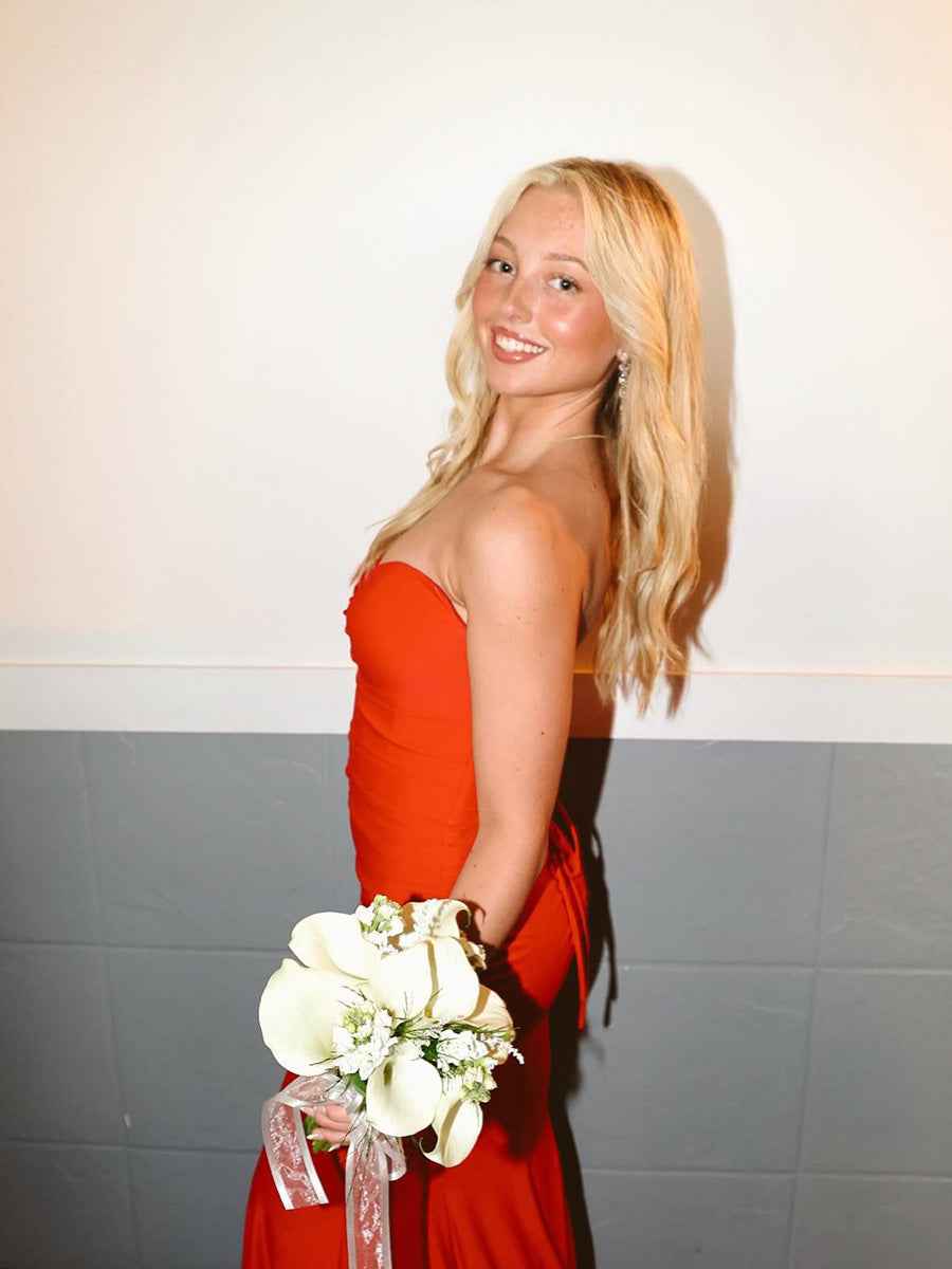 Cowl Neck Red Lace-up Back Mermaid Long Prom Dress