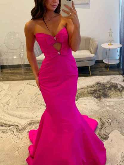 Strapless Bow-Bodice Mermaid Prom Dress with Cutout