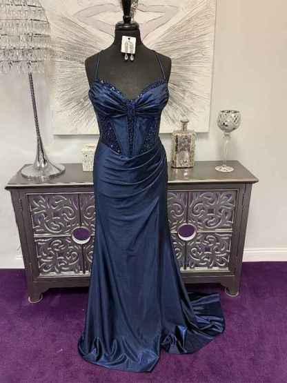 Green Mermaid  Spaghetti Strap Beaded Prom Dress with High Slit