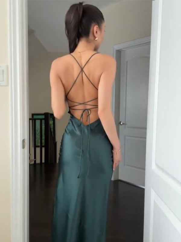 Pink Spaghetti Straps Fitted Long Prom Party Dress with Slit