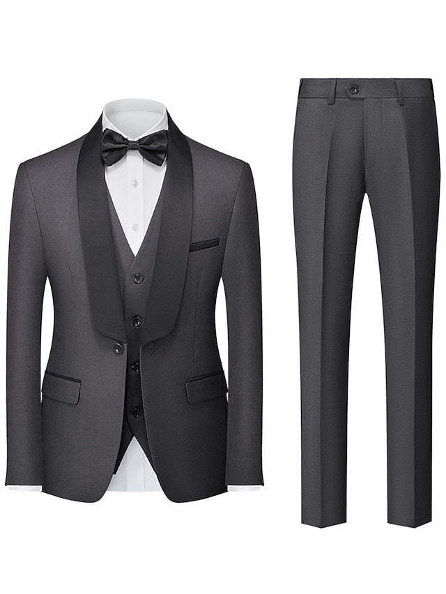 Single-Breasted One-Button Tailored Fit 3-Piece Wedding Suit For Men