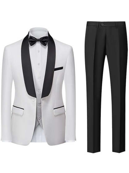 Single-Breasted One-Button Tailored Fit 3-Piece Wedding Suit For Men