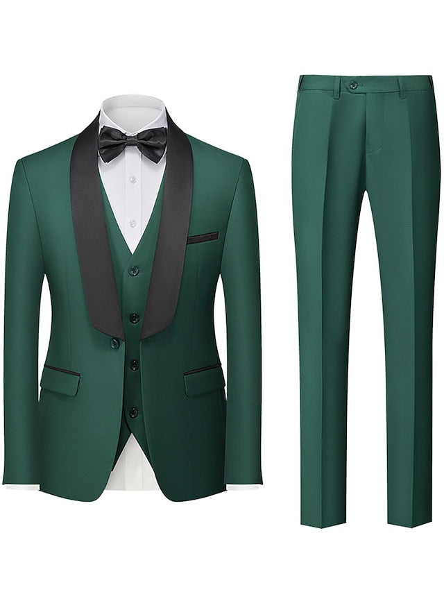 Single-Breasted One-Button Tailored Fit 3-Piece Wedding Suit For Men