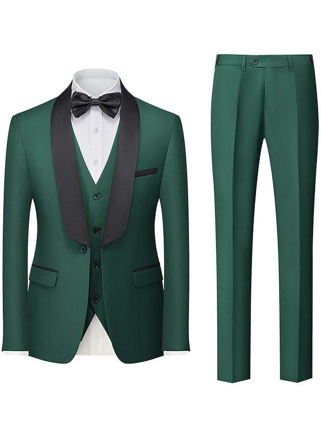 Single-Breasted One-Button Tailored Fit 3-Piece Wedding Suit For Men