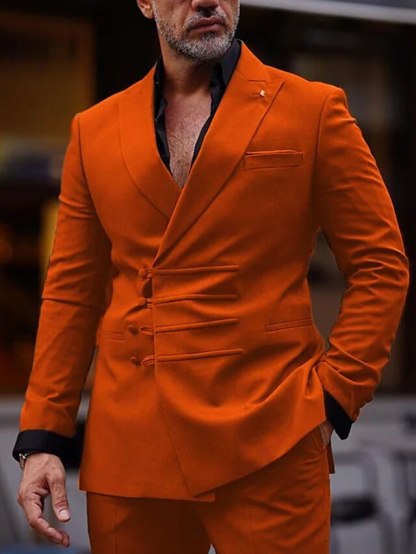 Double-Breasted Six-Button Two-Piece Wedding Suit For Men Standard Fit