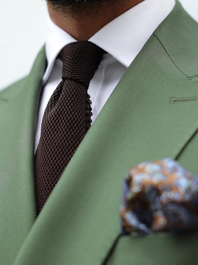 Double-Breasted Six-Button Tailored Fit Wedding Suit For Men 2-Piece Set