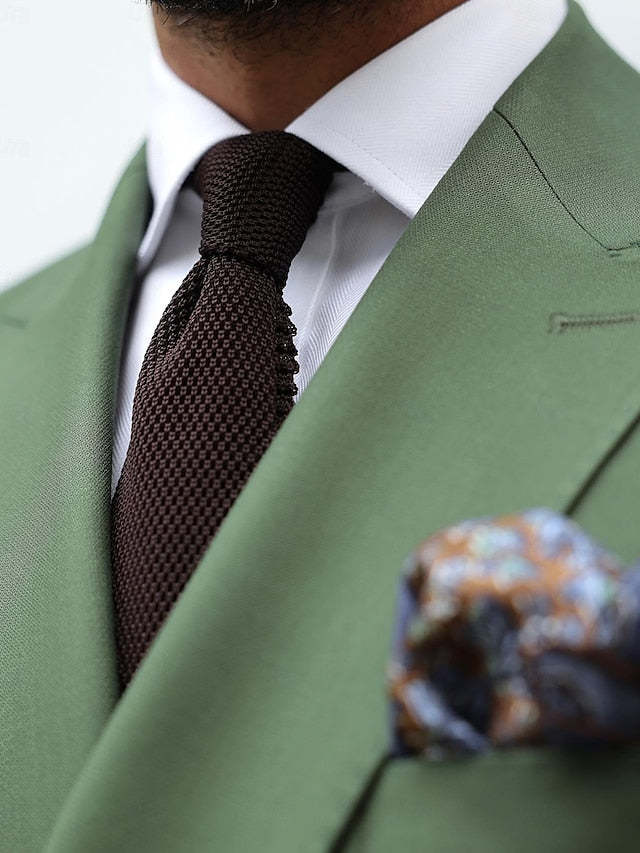 Double-Breasted Six-Button Tailored Fit Wedding Suit For Men 2-Piece Set