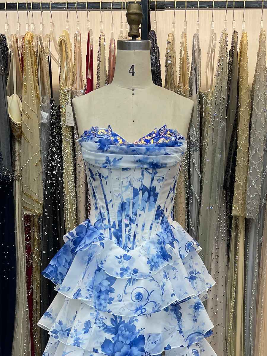 Dramatic Tiered Ruffle Prom Dress with Corset Bodice