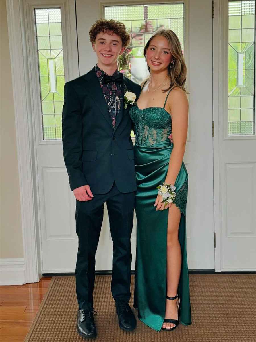 Emerald Green Lace Mermaid Long Prom Dress with Slit