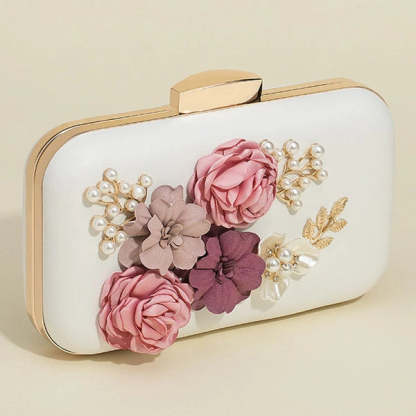 Metal Clutch Bags with Imitation Pearl Flower Design