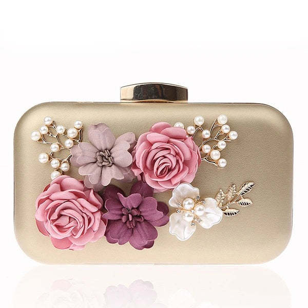 Metal Clutch Bags with Imitation Pearl Flower Design