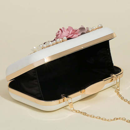 Metal Clutch Bags with Imitation Pearl Flower Design