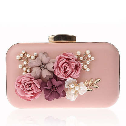 Metal Clutch Bags with Imitation Pearl Flower Design