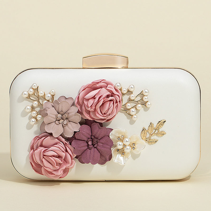 Metal Clutch Bags with Imitation Pearl Flower Design