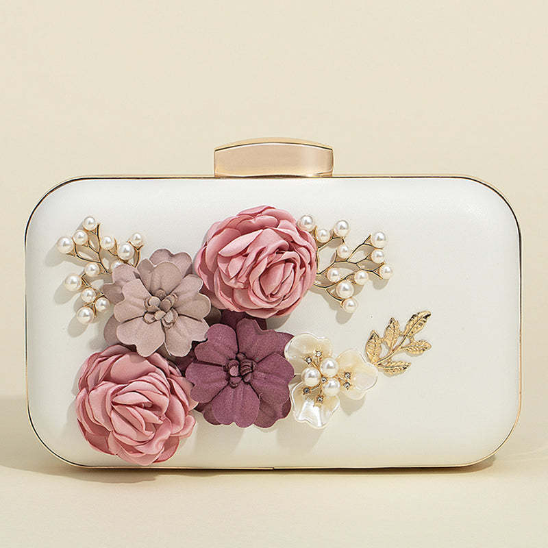 Metal Clutch Bags with Imitation Pearl Flower Design
