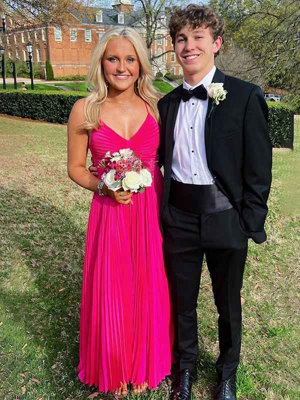 Green Spaghetti Straps Pleated A-Line Empire-Waist Formal Prom Dress