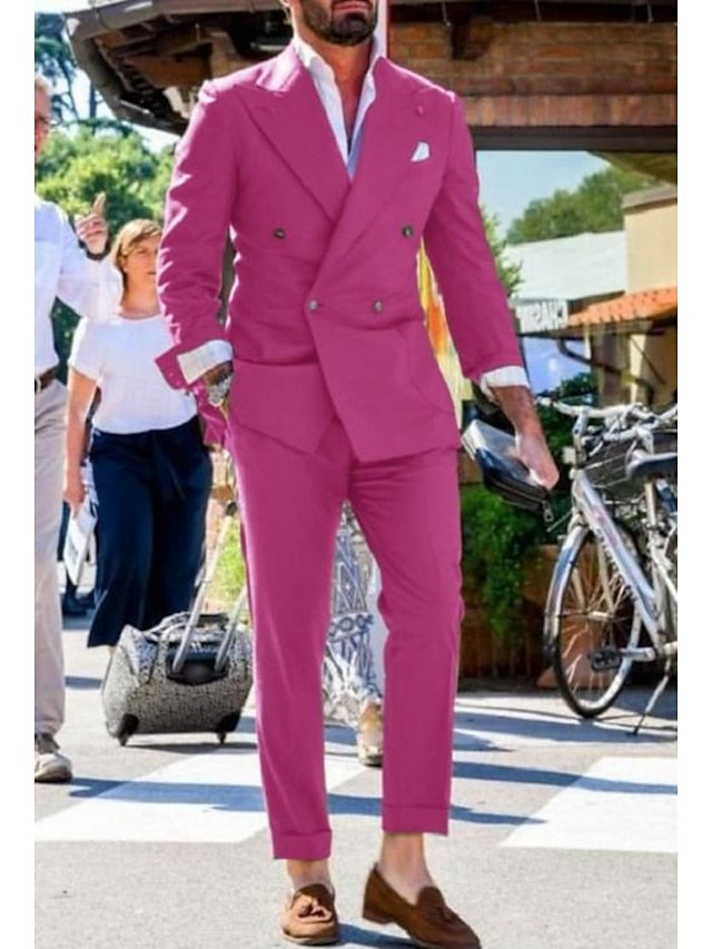 Double-Breasted Two-Button Wedding Suit For Men Tailored Fit 2-Piece Set