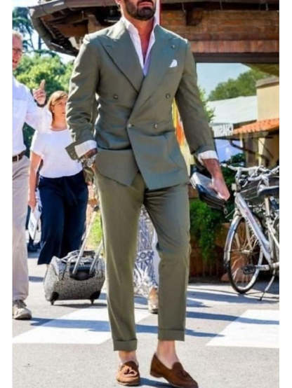 Double-Breasted Two-Button Wedding Suit For Men Tailored Fit 2-Piece Set