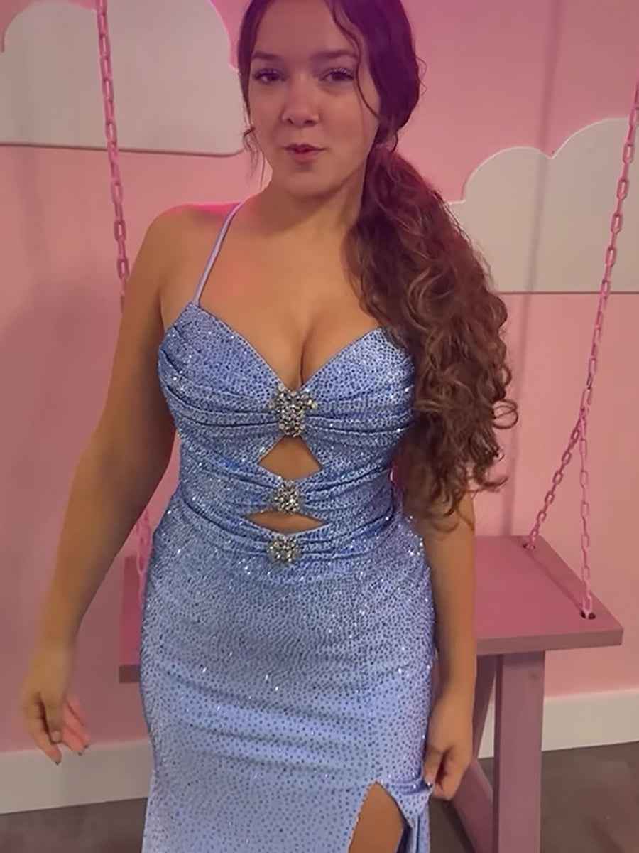 Glamorous Emerald Green Cutout Shimmer Prom Dress with Slit