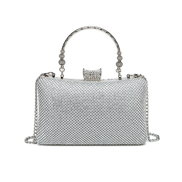 Hinge Handbags with Rhinestone and Glitter Crystal Details