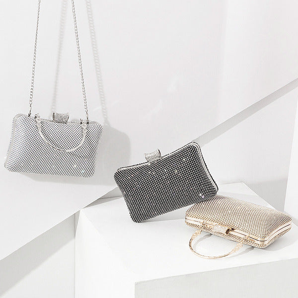 Hinge Handbags with Rhinestone and Glitter Crystal Details
