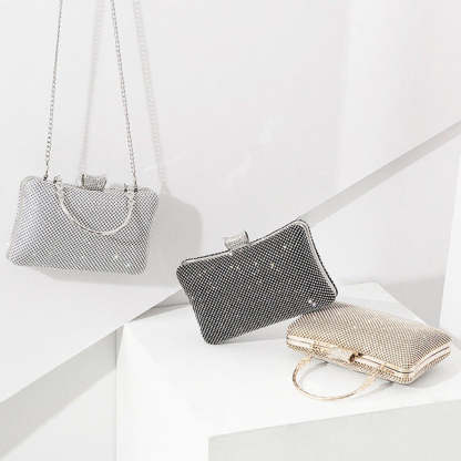 Hinge Handbags with Rhinestone and Glitter Crystal Details